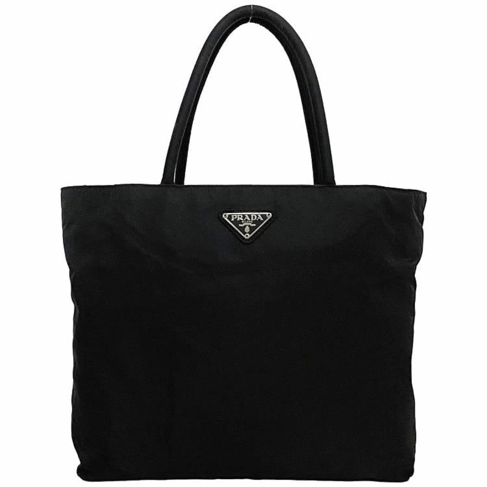 Prada Tote Bag Black Silver Nero Black Tessuto Triangle Logo Plate Square
